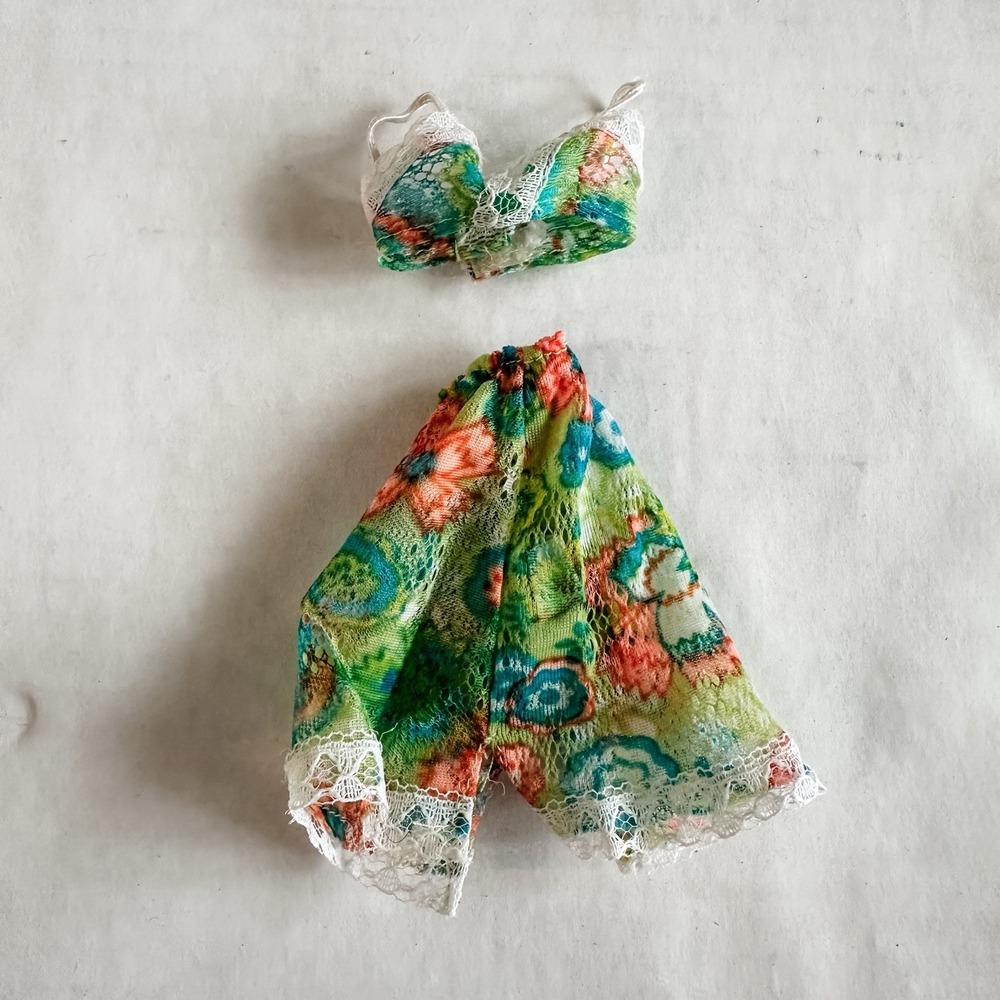 Vintage Marx SINDY FASHION Doll UNDERWEAR OUTFIT SET FLORAL LACE GREEN 1970s